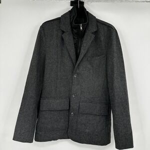 GUESS Men Herringbone Blazer Jacket with Quilted Liner Charcoal Gray Size S